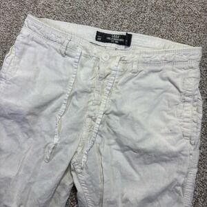 H&M L.O.G.G. Pants Womens 31 White Linen‎ Blend Chino Drawstring Hem Summer